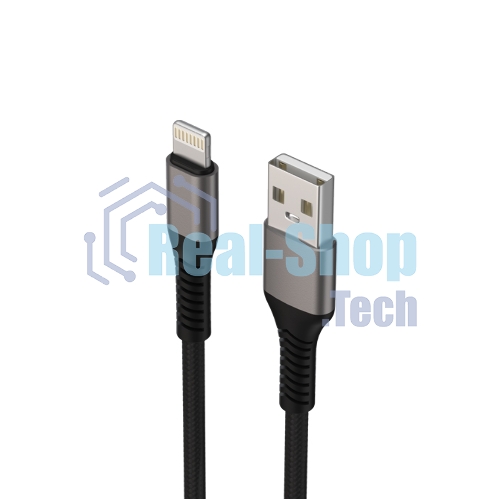 Дата-кабель Maxvi MC-21L USB-Lightning 2.4А, 1м, black-grey