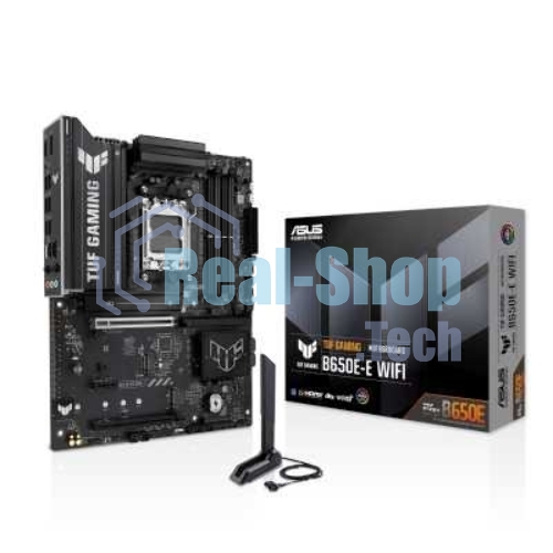 Материнская плата ASUS TUF GAMING B650-E WIFI, AM5, AMD B650, 4xDDR5, 4xSATA, 3xM.2, 1xPCIe 4.0 x16, 1xPCIe 4.0 x16, 1xPCIe x1, 1xDP, 1xHDMI, 1x2.5Gb LAN, Wi-Fi 6E, Bluetooth 5.3, 2xUSB-C (1x10Gbps, 1x20Gbps), 3xUSB-A 5Gbps, 2xUSB-A 10Gbps, 3xUSB-A 2.0, 5x3.5 мм, 7.1, ATX