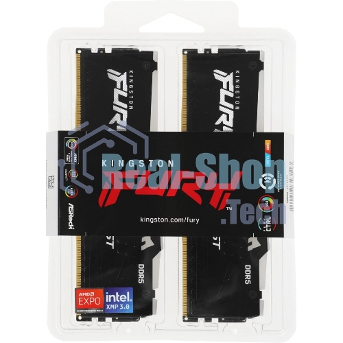 Оперативная память Kingston Fury Beast, DDR5, 32Gb (2x16 Gb), 6400 MHz, CL32, радиатор, RGB, черный