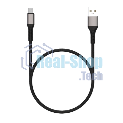 Дата-кабель Maxvi MC-21M USB-MicroUSB 2.4А, 1м, black-grey