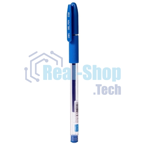 Ручка гелевая Deli EG150-BL прозрачный, d=0.38мм, синие чернила, игловидный пишущий наконечник, резиновая манжета