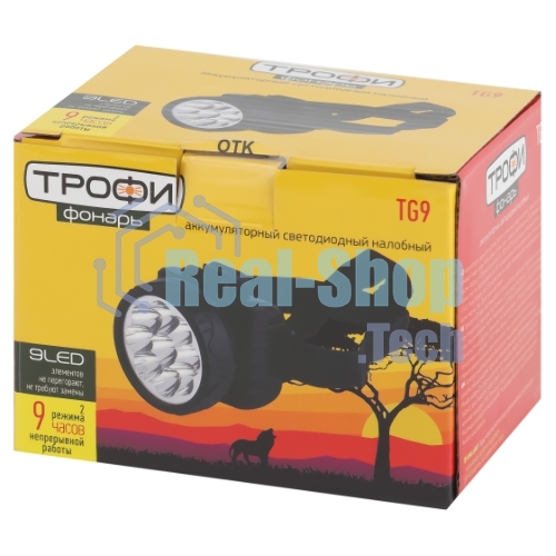 Фонарь налобный ЭРА светодиодный Трофи TG9 ударопрочный, 9 LED, 2 режима, аккумуляторный, черный