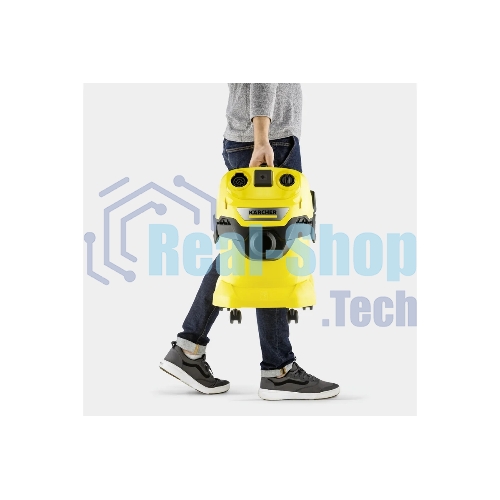 Строительный пылесос Karcher WD 4 P V-20/5/22 желтый, 1000 Вт, уборка сухая/сбор воды/выдув, пылесборник мешок/контейнер, 20 л