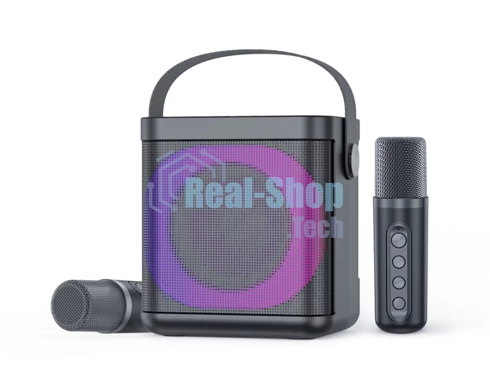 Переносная караоке система TRS2406 iconBIT K702B Колонка 10Вт, 2 микрофона Bluetooth, подсвктка, с аккумулятор в колонке 1500mAh и микрофонах, 16*12*16.7 CM, черный