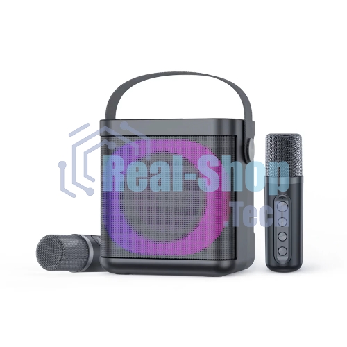 Переносная караоке система TRS2406 iconBIT K702B Колонка 10Вт, 2 микрофона Bluetooth, подсвктка, с аккумулятор в колонке 1500mAh и микрофонах, 16*12*16.7 CM, черный