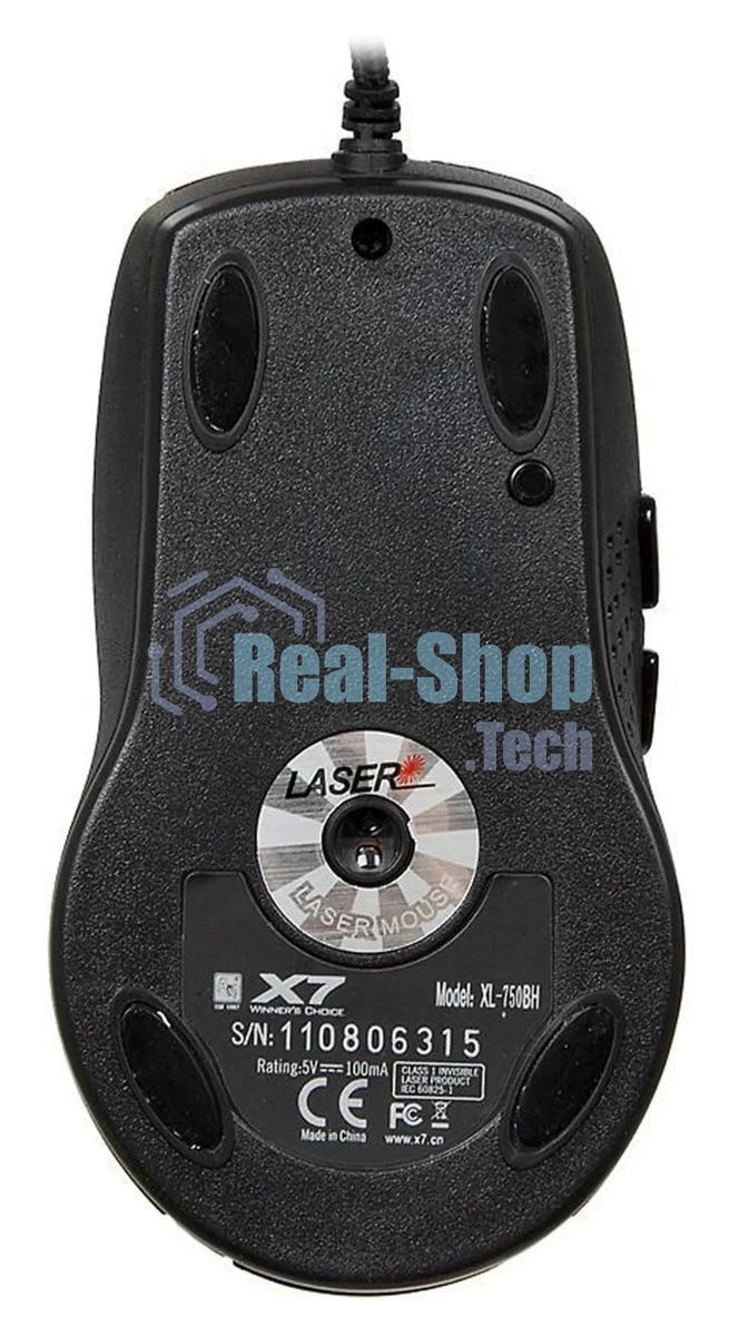 Мышь проводная A4Tech XL-750BH черный, 3600 dpi, USB, кнопки - 7
