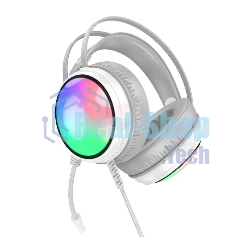 Проводные наушники Borofone BO108 белый, полноразмерные, RGB-подсветка
