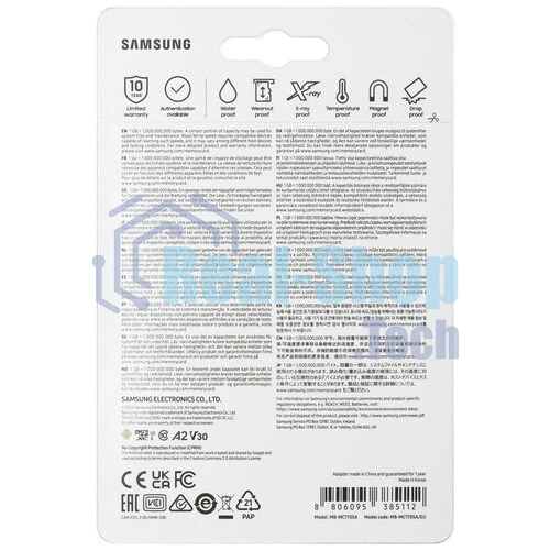 Флеш карта Samsung EVO Plus, microSDXC 1Tb, Class 10, A2, V30, UHS-I (U3), W 90 МБ/с, R 160 МБ/с, адаптер на SD
