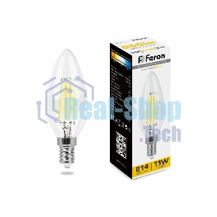 Лампа светодиодная Feron LB-713 11Вт Е14 теплый свеча FILAMENT