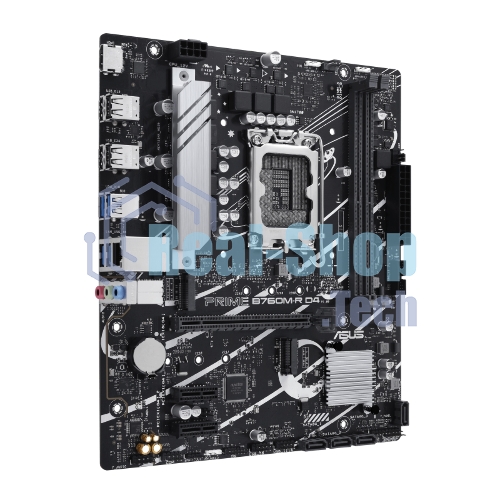 Материнская плата ASUS PRIME B760M-R D4, LGA 1700, Intel B760, 2xDDR4, 4xSATA, 2xM.2, 1xPCIe 4.0 x16, 1xPCIe x1, 1xHDMI, 1x 2.5Gb LAN, 4xUSB-A 2.0, 4xUSB-A 3.2 Gen 1, 3x3.5 мм, 7.1, mATX