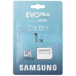 Флеш карта Samsung EVO Plus, microSDXC 1Tb, Class 10, A2, V30, UHS-I (U3), W 90 МБ/с, R 160 МБ/с, адаптер на SD