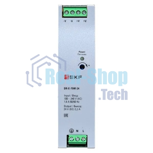 Блок питания на дин рейку EKF DR-E-75W-24 75Вт Uвх 220В AC Uвых 24В DC постоянного тока
