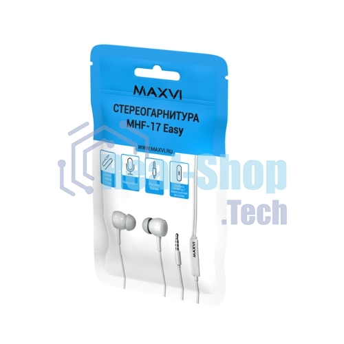 Проводные наушники Maxvi MHF-17 Easy белый, внутриканальные, проводной (jack 3.5 мм), встроенный микрофон