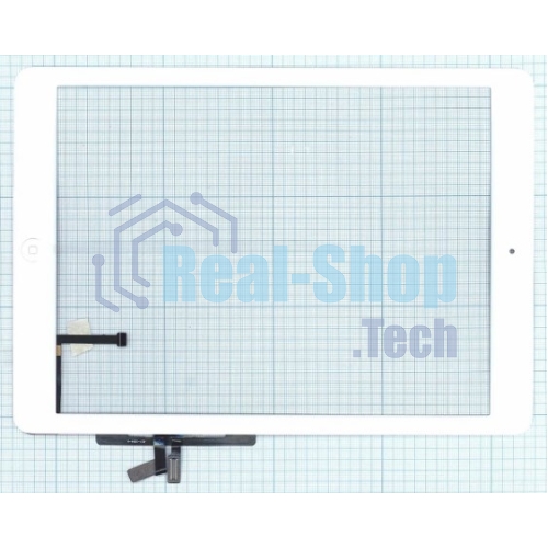 Сенсорное стекло (тачскрин) для iPad Air (A1474, A1475, A1476), белое с кнопкой OEM