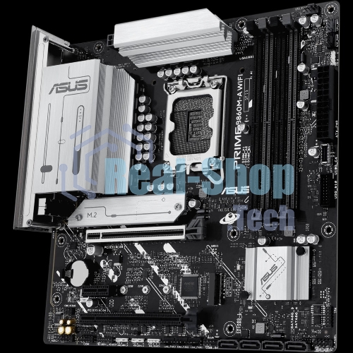 Материнская плата ASUS PRIME B860M-A WIFI, LGA 1851, Intel B860, 4xDDR5, 4xSATA, 2xM.2, 1xPCIe 5.0 x16, 1xPCIe 4.0 x16, 1xPCIe 4.0 x1, 2xDP, 1xHDMI, 1x 2.5Gb LAN, 1xUSB-C 20Gbps, 1xUSB-A 10Gbps, 2xUSB-A 5Gbps, 4xUSB-A 2.0, 3x3.5 мм, 7.1, micro-ATX.
