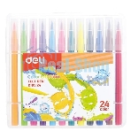 Фломастеры Deli EC10324 Color Emotion кисть, смываемые, 24 цвета, пластиковый пенал (24шт)