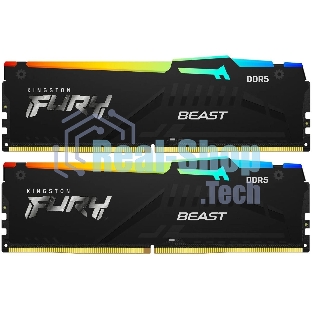 Оперативная память Kingston Fury Beast, DDR5, 32Gb (2x16 Gb), 6400 MHz, CL32, радиатор, RGB, черный