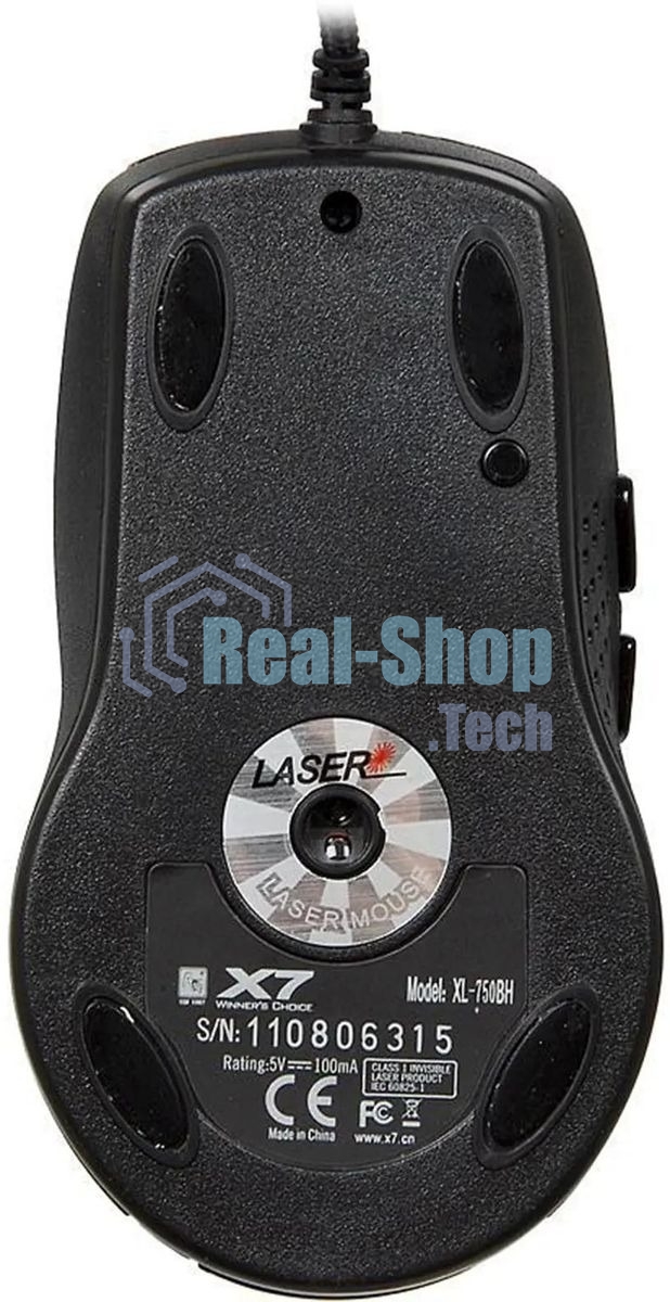 Мышь проводная A4Tech XL-750BH черный, 3600 dpi, USB, кнопки - 7