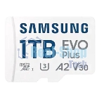 Флеш карта Samsung EVO Plus, microSDXC 1Tb, Class 10, A2, V30, UHS-I (U3), W 90 МБ/с, R 160 МБ/с, адаптер на SD