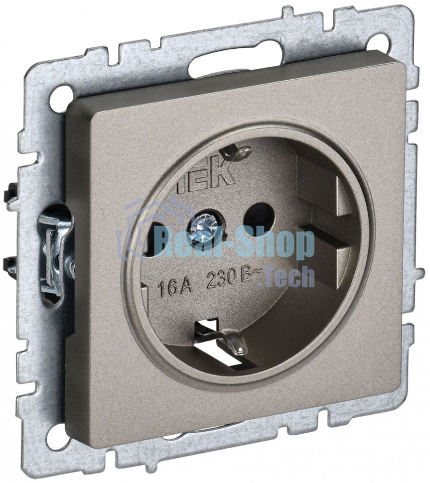 Розетка 1-местная IEK BRITE РС14-1-0-БрШ с заземлением, с защитными шторками, 16А, шампань