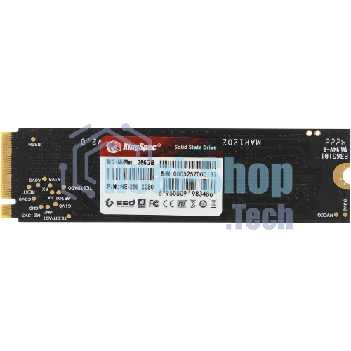 Накопитель SSD KingSpec NE-256, 256Gb, M.2 2280, PCIe 3.0 x4, NVMe, R/W 2000/1300