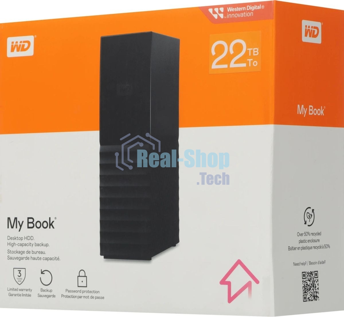 Внешний HDD Western Digital My Book WDBBGB0220HBK, 22TB, USB 3.2 Gen 1 Type-A, 5400 rpm, черный