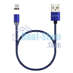 Кабель Maxvi MCm-01M blue, USB-A - microUSB, 2A, магнитный разъем, LED Описание: ток макс. нагрузки 2А, макс. напряжение 5V; стандарт USB 2.0; длина 1м, нейлоновая оплетка, съемный магнитный коннектор, LED подсветка, синий с черными вставками