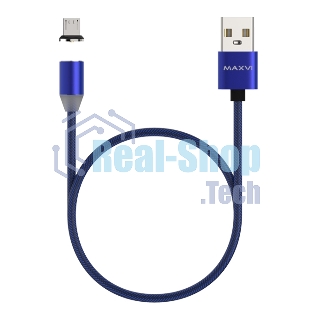 Кабель Maxvi MCm-01M blue, USB-A - microUSB, 2A, магнитный разъем, LED Описание: ток макс. нагрузки 2А, макс. напряжение 5V; стандарт USB 2.0; длина 1м, нейлоновая оплетка, съемный магнитный коннектор, LED подсветка, синий с черными вставками