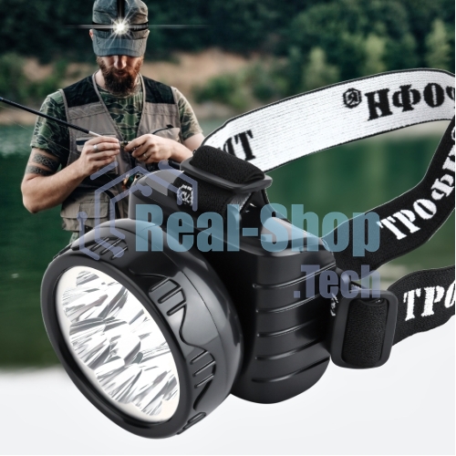 Фонарь налобный ЭРА светодиодный Трофи TG9 ударопрочный, 9 LED, 2 режима, аккумуляторный, черный