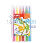 Фломастеры Deli EC10304 Color Emotion кисть, смываемые, 12 цветов, пластиковый пенал (12шт)