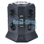 Сетевой фильтр Qumo Power Tower Pro 8SP4U (P-0002), 8 розеток, 2200 Вт, 10A, кабель 2 м 3*1 мм чистая медь, пожаробезопасный пластик, евровилка, 4 USB порта 4.5A суммарно