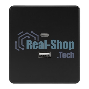 Розетка Kranz ROUND USB-A+Type-C 3А с функцией быстрой зарядки оникс