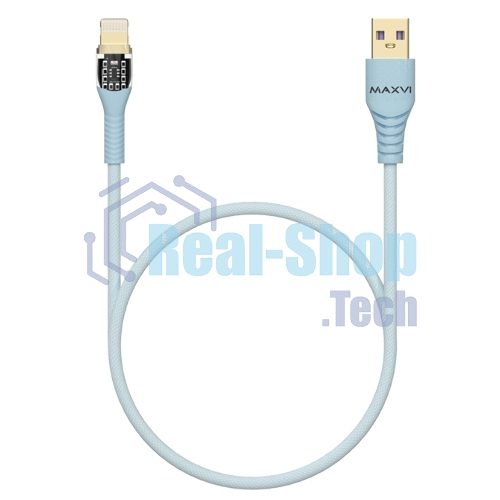 Дата-кабель Maxvi MC-31L USB-Lightning 2.4А, прозрачный корпус, LED подсветка, 1.2м, sky blue