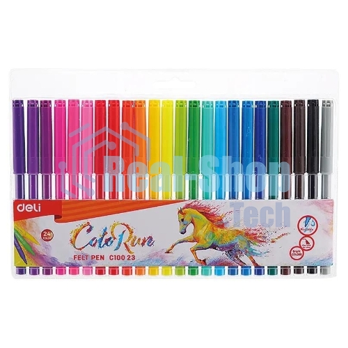 Фломастеры Deli EC10023 ColoRun, вентилируемый колпачок, 24 цвета, пакет с европодвесом