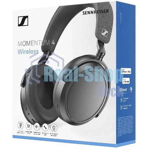 Беспроводные/проводные наушники Sennheiser Momentum 4 Wireless черный, полноразмерные, Bluetooth + Jack 3.5 мм, активное шумоподавление, до 60 ч
