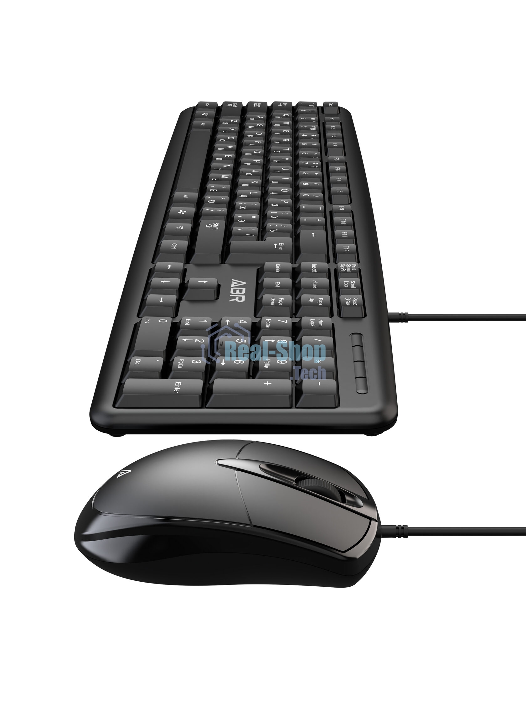 Комплект клавиатура и мышь ABR KM600 черный, интерфейс USB, проводной, RU/EN