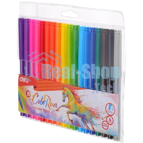 Фломастеры Deli EC10013 ColoRun, вентилируемый колпачок, 18 цветов, пакет с европодвесом