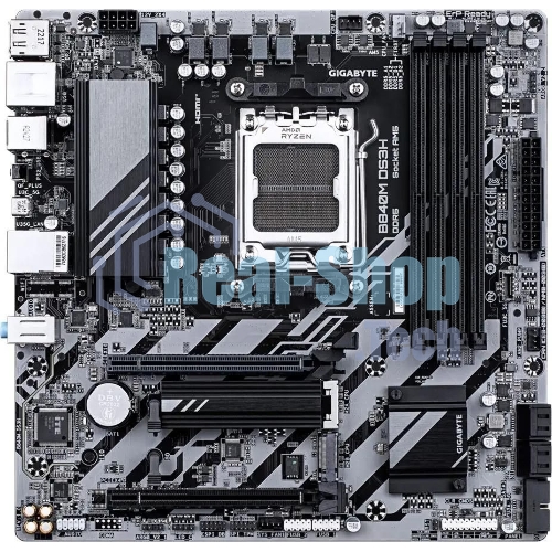 Материнская плата Gigabyte B840M DS3H, AM5, AMD B840, 4xDDR5, 4xSATA, 2xM.2, 1xPCIe 4.0 x16, 1xPCIe 3.0 x4, 2xDP, 1xHDMI, 1x2.5Gb LAN, 3xUSB-A 5Gbps, 8xUSB-A 2.0, 1xUSB-C 5Gbps, 3x3.5 мм, 7.1, mATX