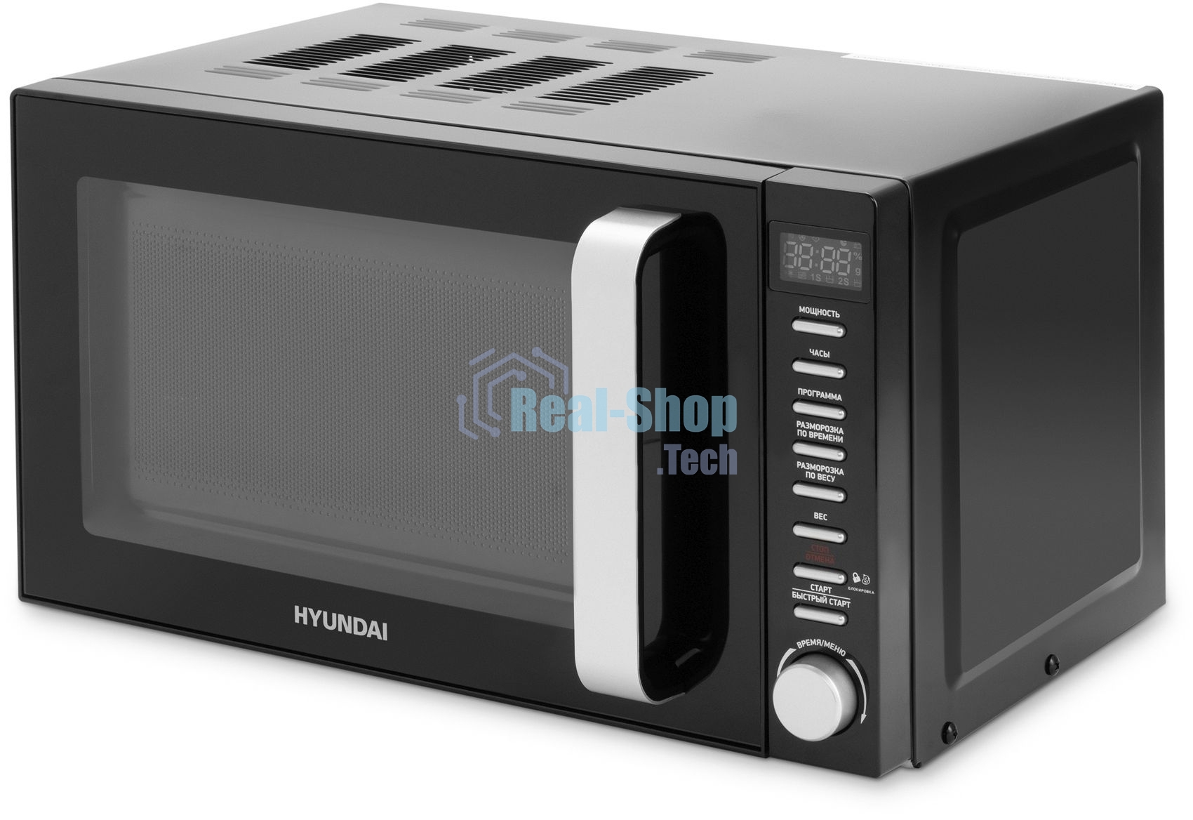 Микроволновая печь Hyundai HYM-D3034 черный/серебристый, 20 л, 700 Вт, переключатели - кнопки, поворотный механизм