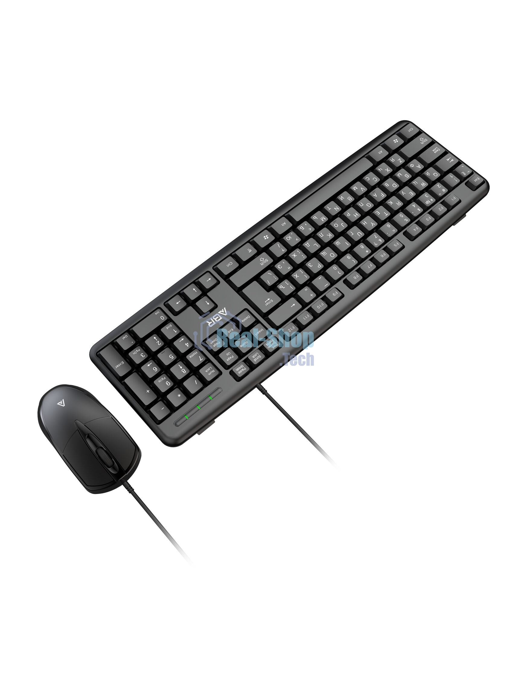 Комплект клавиатура и мышь ABR KM600 черный, интерфейс USB, проводной, RU/EN