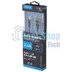 Дата-кабель Maxvi MC-31L USB-Lightning 2.4А, прозрачный корпус, LED подсветка, 1.2м, черный