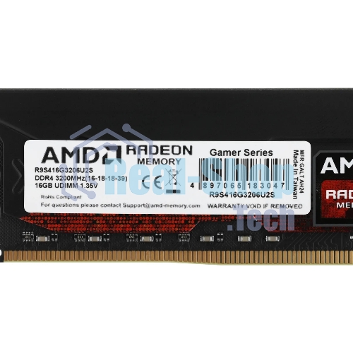 Оперативная память AMD Radeon R9, DDR4, 16GB (1x16GB), 3200MHz, CL16, DIMM, с радиатором, черный