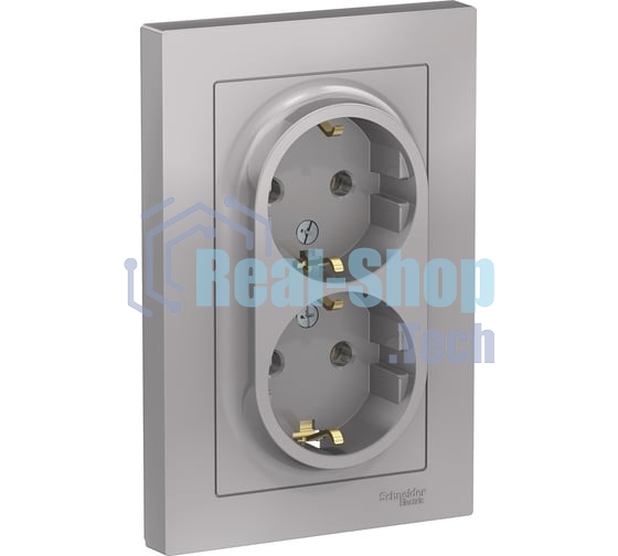 Розетка 2-м AtlasDesign с заземл. 16А в сборе алюм. SchE ATN000324