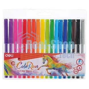 Фломастеры Deli EC10013 ColoRun, вентилируемый колпачок, 18 цветов, пакет с европодвесом