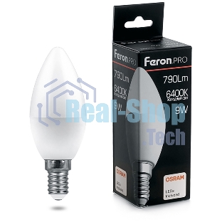 Лампа светодиодная Feron PRO LB-1309 9Вт Е14 дневной матовая свеча