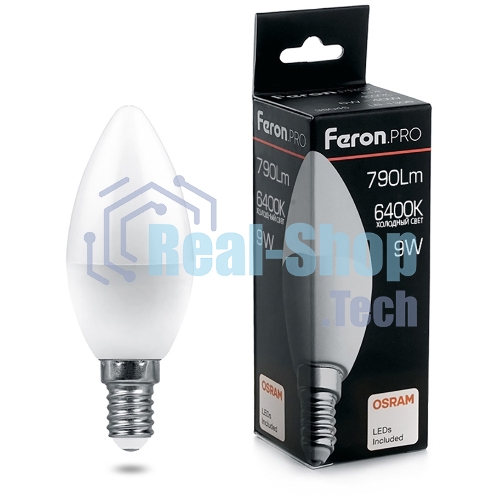 Лампа светодиодная Feron PRO LB-1309 9Вт Е14 дневной матовая свеча