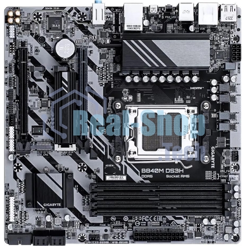 Материнская плата Gigabyte B840M DS3H, AM5, AMD B840, 4xDDR5, 4xSATA, 2xM.2, 1xPCIe 4.0 x16, 1xPCIe 3.0 x4, 2xDP, 1xHDMI, 1x2.5Gb LAN, 3xUSB-A 5Gbps, 8xUSB-A 2.0, 1xUSB-C 5Gbps, 3x3.5 мм, 7.1, mATX