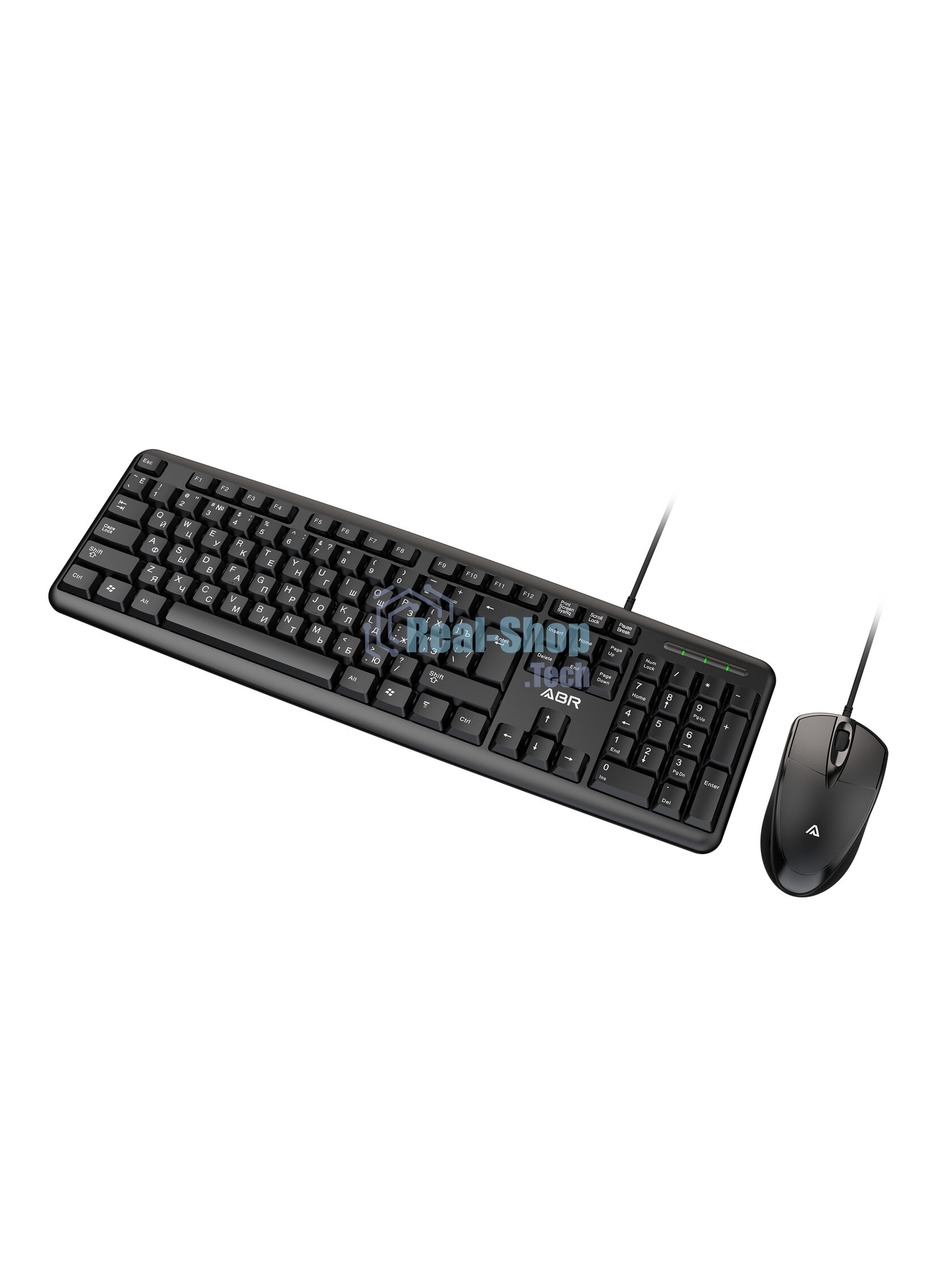 Комплект клавиатура и мышь ABR KM600 черный, интерфейс USB, проводной, RU/EN