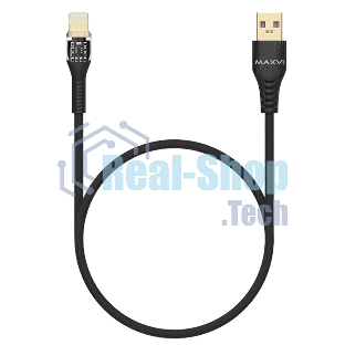 Дата-кабель Maxvi MC-31L USB-Lightning 2.4А, прозрачный корпус, LED подсветка, 1.2м, черный
