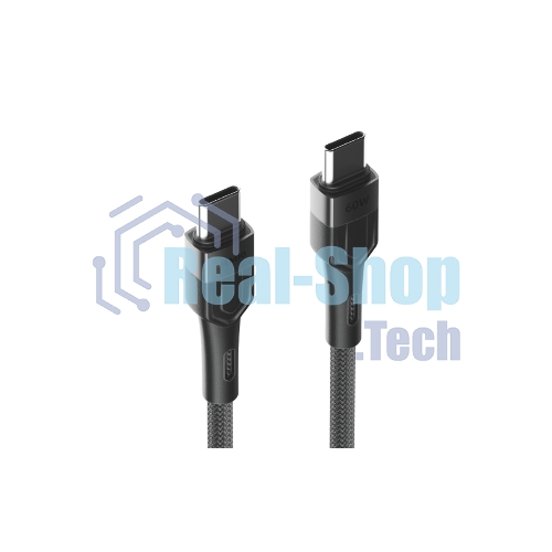 Кабель OLMIO BOLT, Type-C - Type-C, 60W, 1.2м, тканевая оплетка, черный